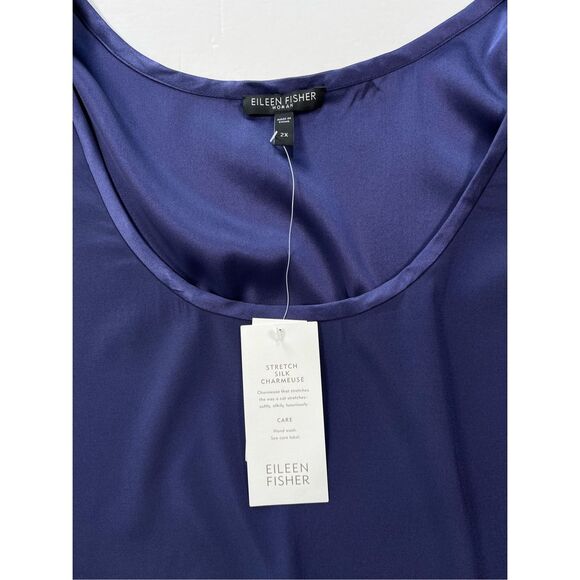 NEW Eileen Fisher Stretch Silk Charmeuse Sleeveless Top Rich Blue Violet Size 2X - Picture 3 of 9